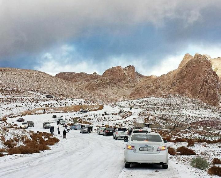 الثلوج تغطي جبل اللوز في السعودية